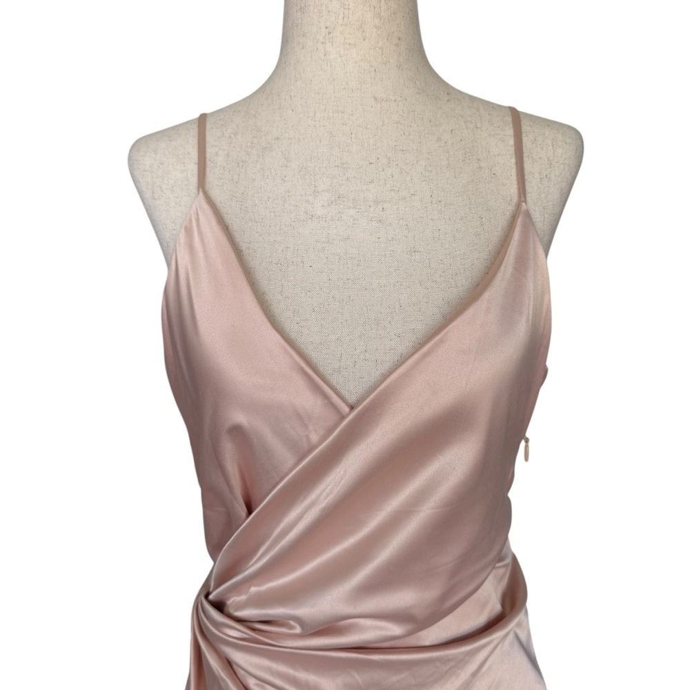 House of CB Coco Nude Satin Drape Back Wrap Dress Medium - Picture 3 of 13